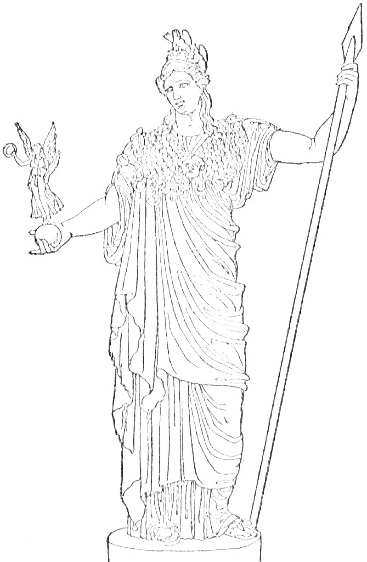 Раскраска Афина с совой и копьем в руках