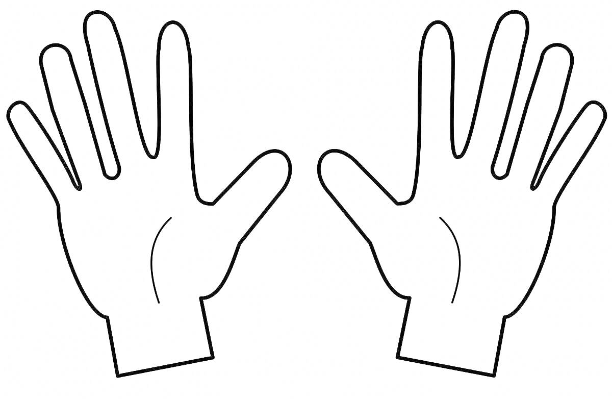 Раскраска Рука для детей - левая и правая руки с пальцами, контурное изображение