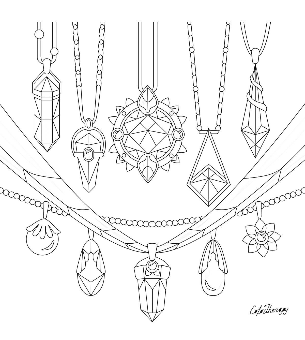 Раскраска Многообразие кристаллов на ожерельях