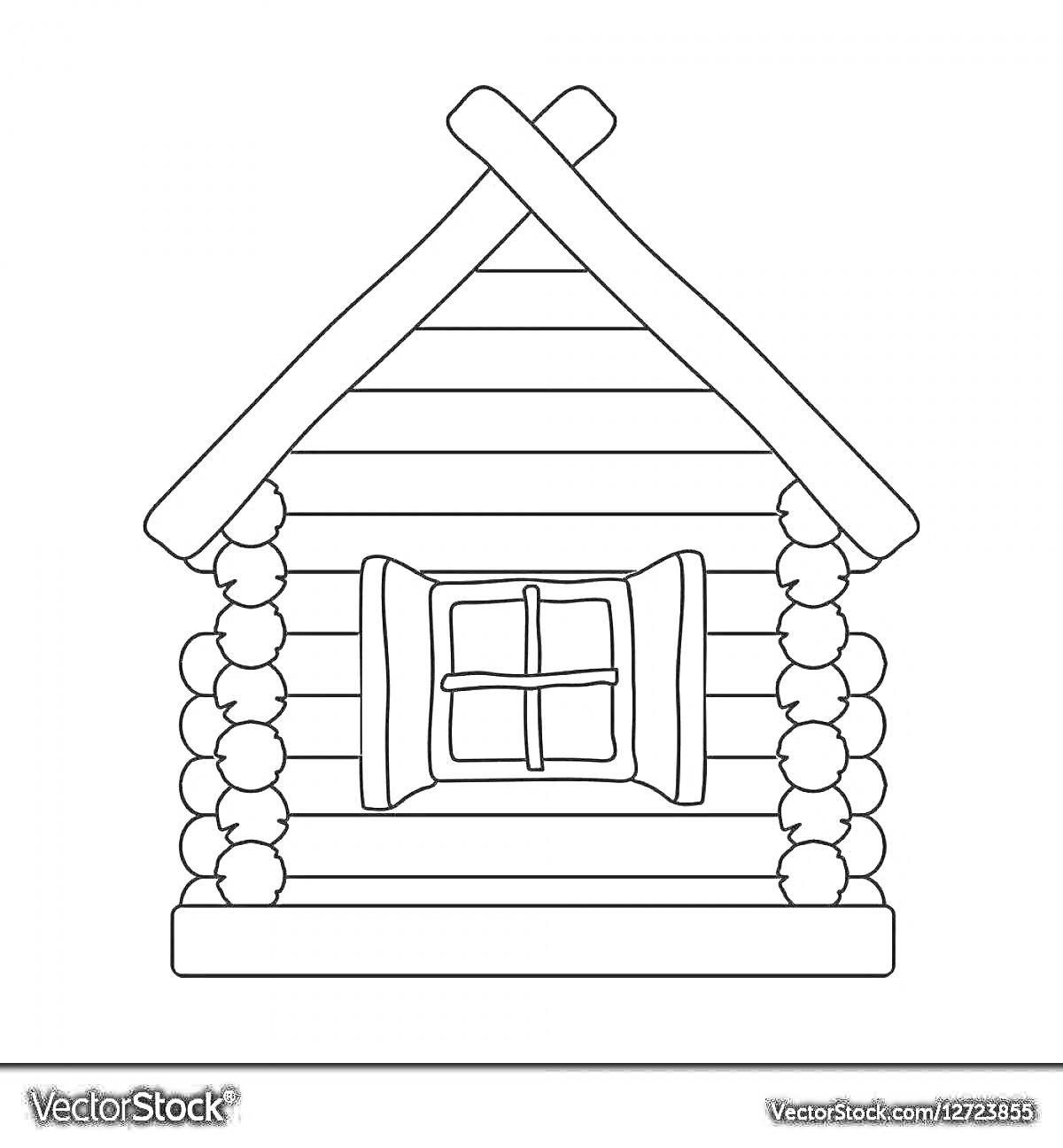 Раскраска деревянный дом с окном и венцами из бревен