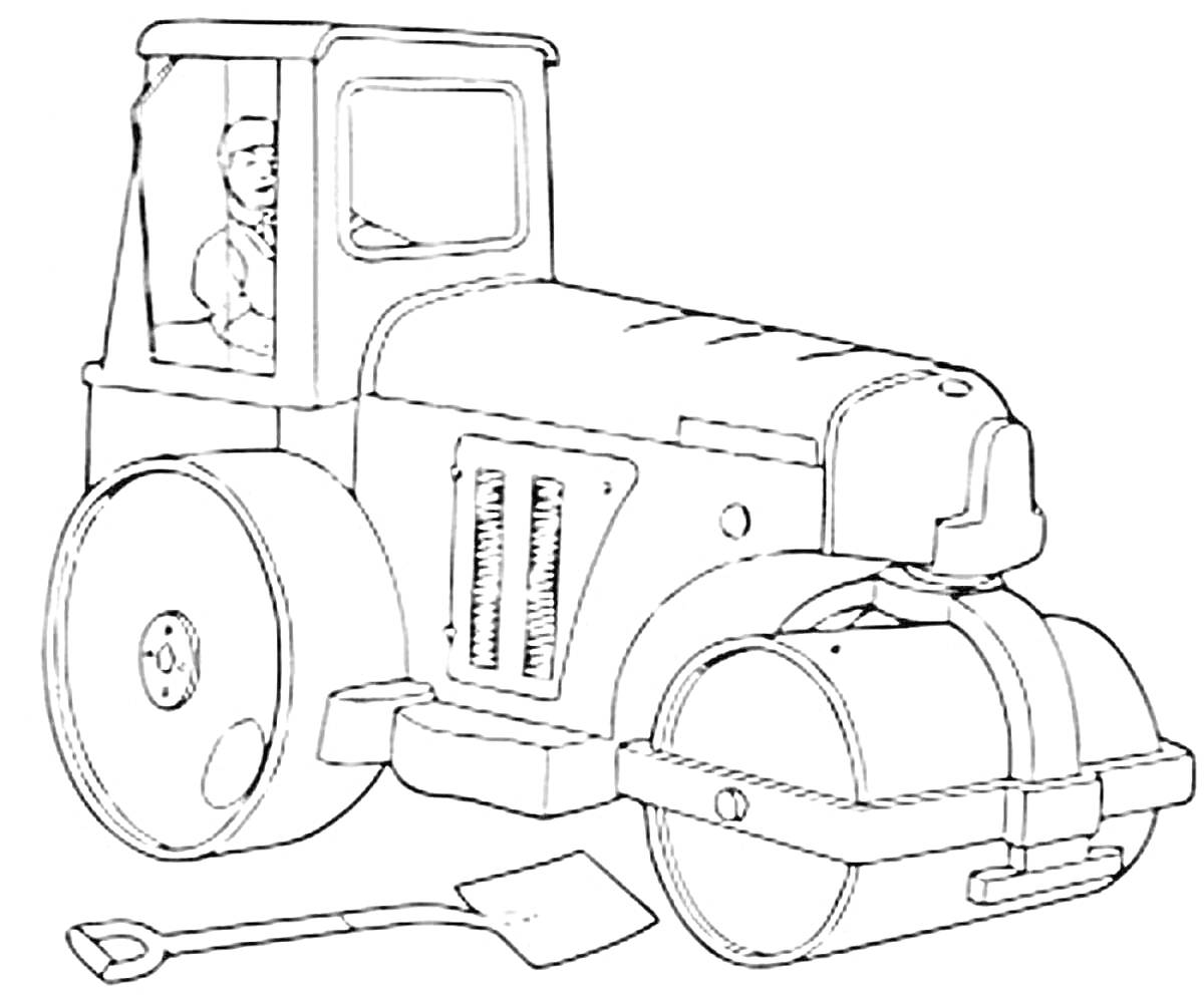 Раскраска Каток с водителем и лопатой