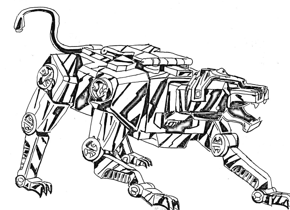 Раскраска Робот-леопард в атакующей позе со сгибаемыми суставами