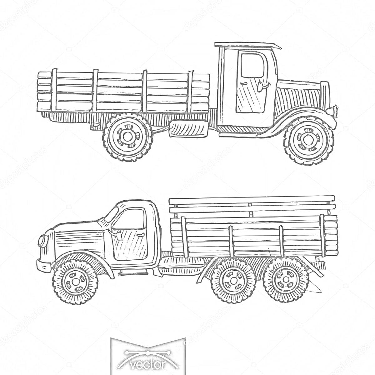 Раскраска Рисунки грузовых машин ГАЗ АА Полуторка с различным количеством осей
