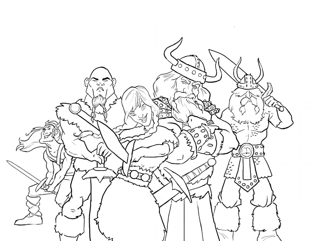 На раскраске изображено: Группа, Топоры, Шлемы, Бороды, Исторические персонажи, Оружие