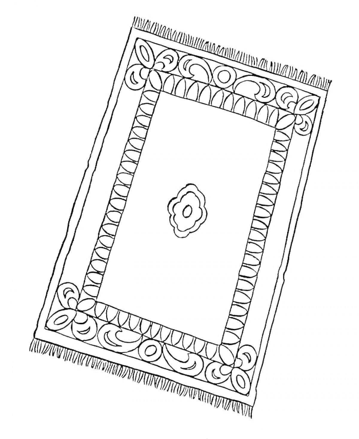 Раскраска Ковер с центральным узором и орнаментами по краям