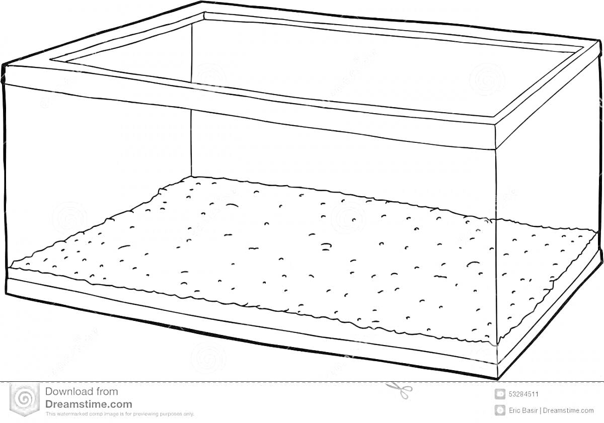 Раскраска Пустой террариум с грунтом на дне