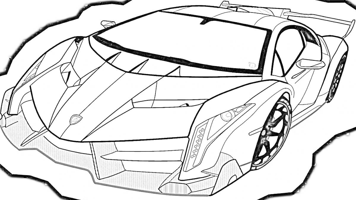 РаскраскаЛамборджини спортивный автомобиль с аэродинамическим обвесом и большими дисками