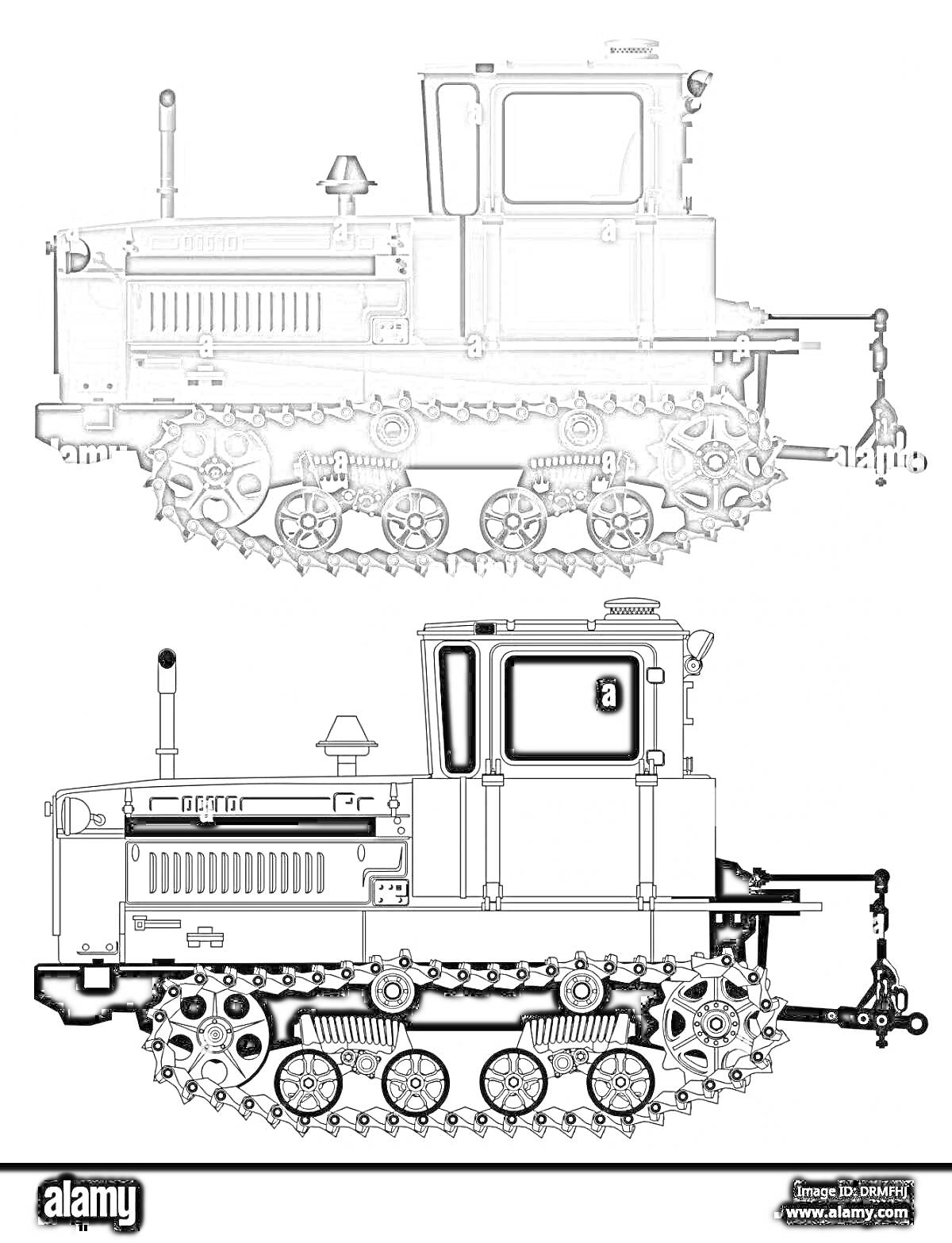 На раскраске изображено: Трактор, ДТ-75, Гусеницы, Сельскохозяйственная техника