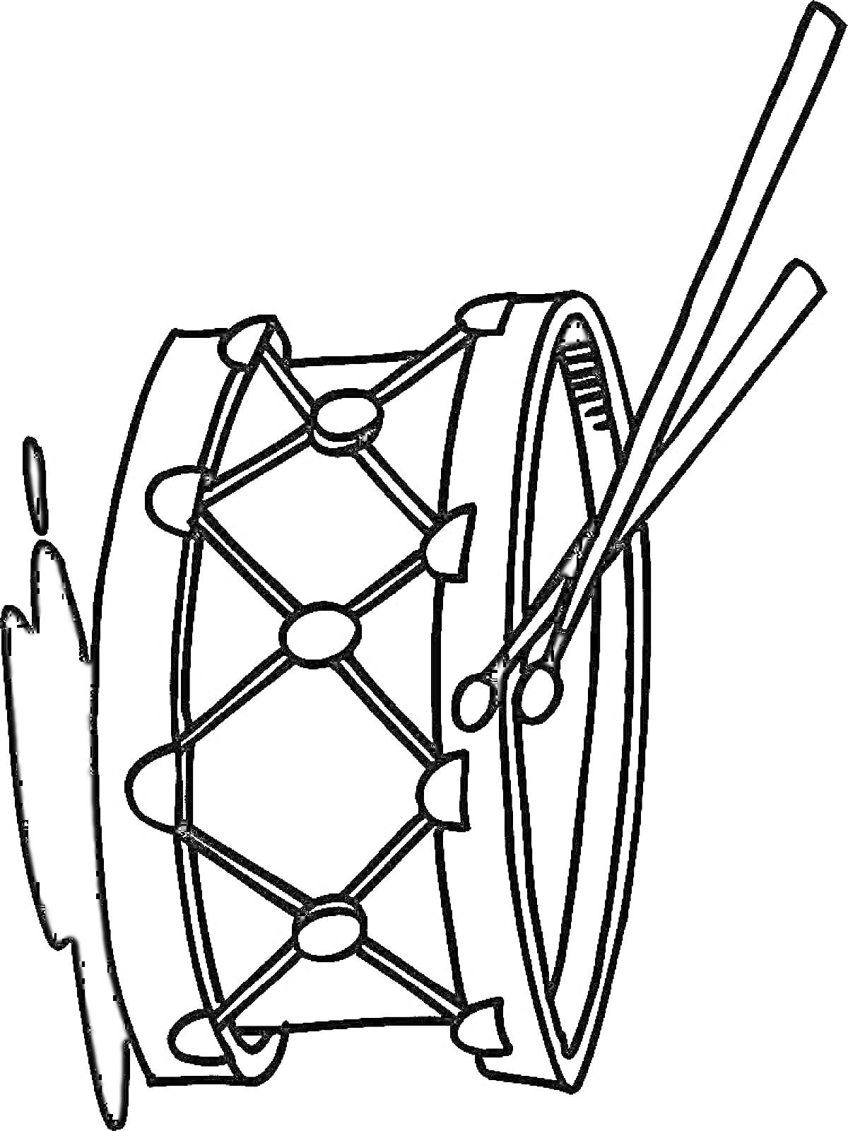На раскраске изображено: Барабан, Для детей, Палочка, Игрушки, Музыкальные инструменты