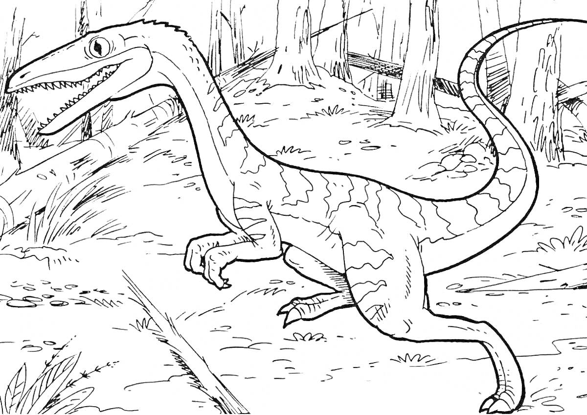 Раскраска Динозавр в лесу