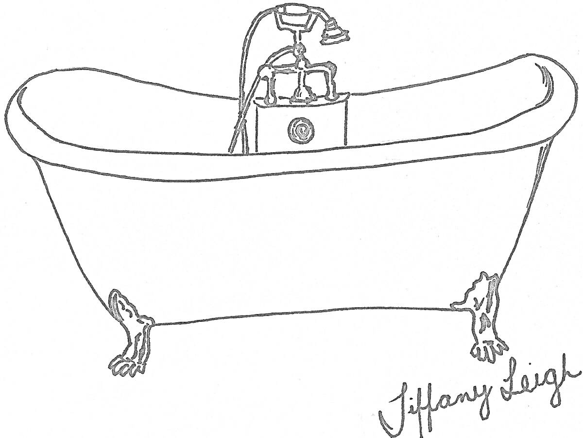 Раскраска Ванна на ножках с краном и душем