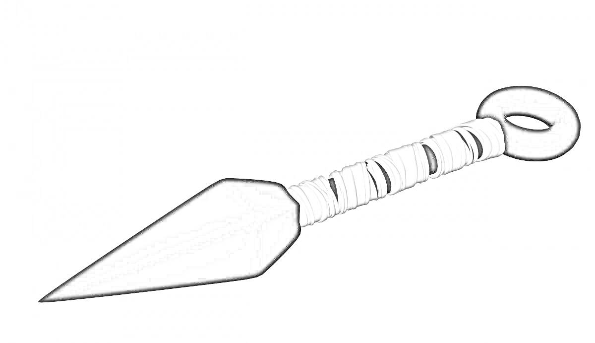 Раскраска Черный кунай с белой обмоткой на рукояти и круглым отверстием на конце
