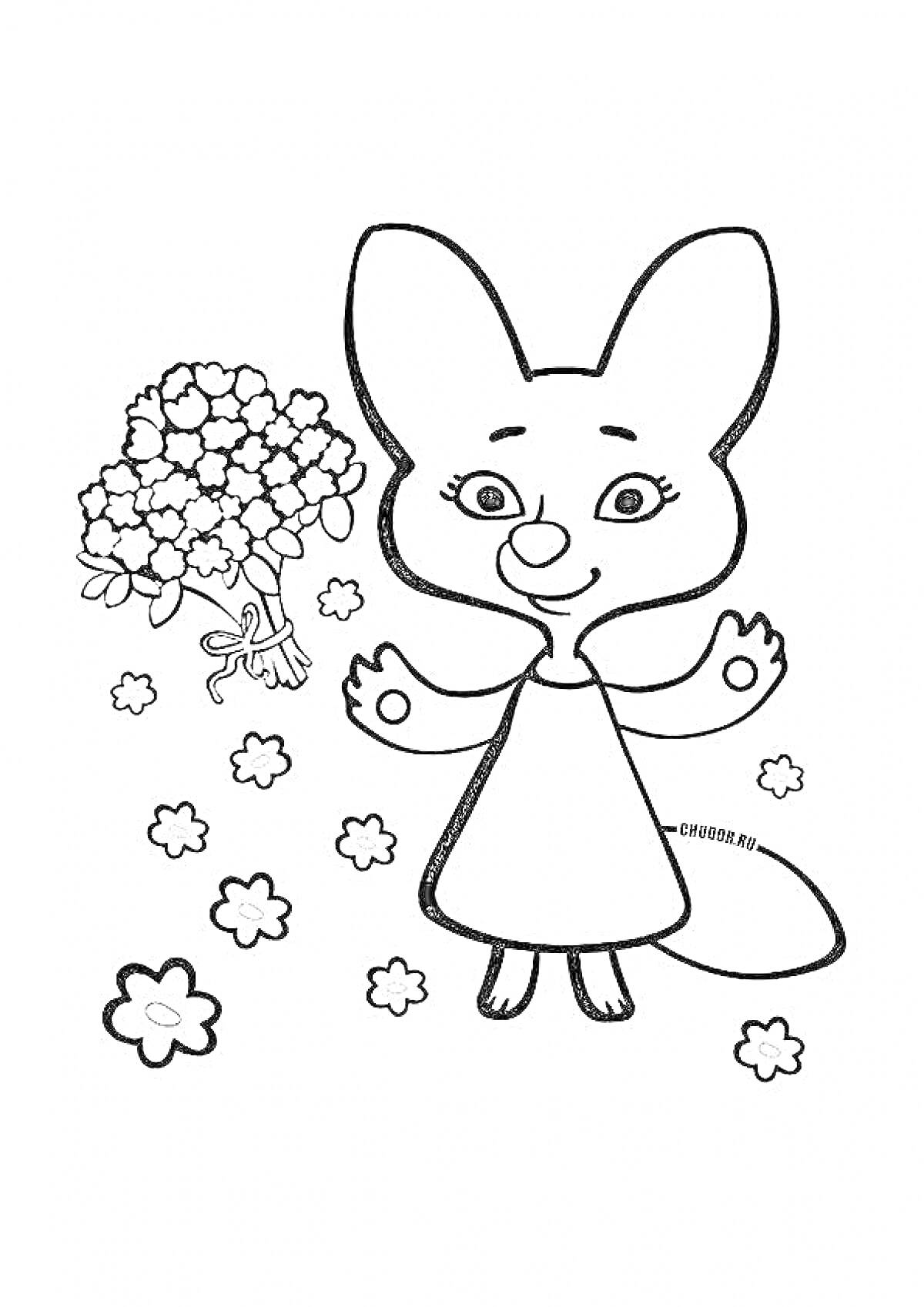 На раскраске изображено: Девочка, Цветы