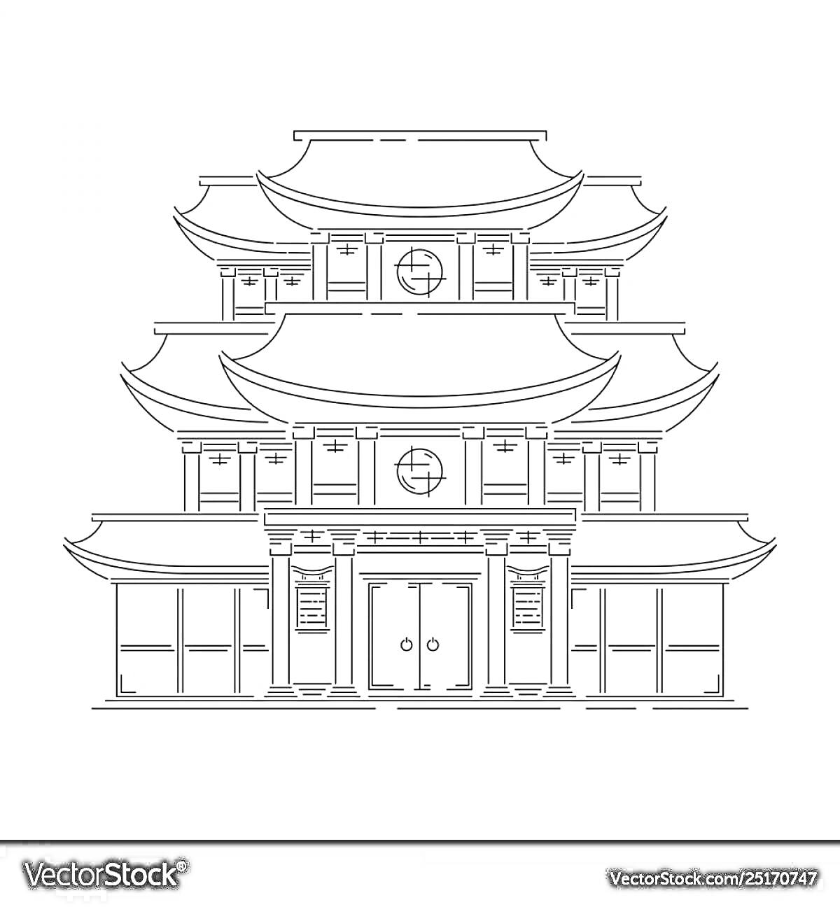 На раскраске изображено: Китайский храм, Традиционная архитектура, Храм, Окна, Восточный стиль