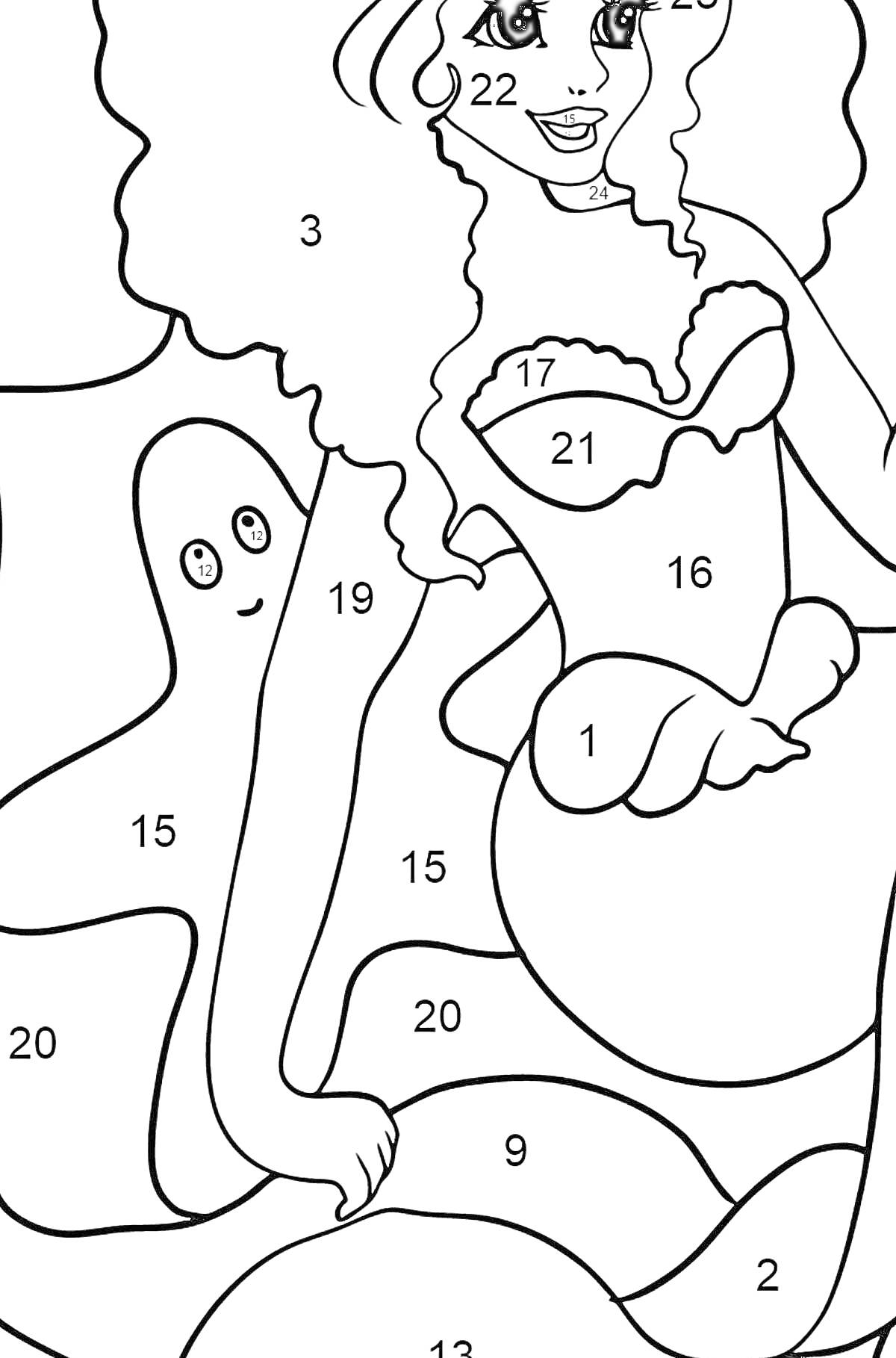Раскраска Русалка с подводным существом