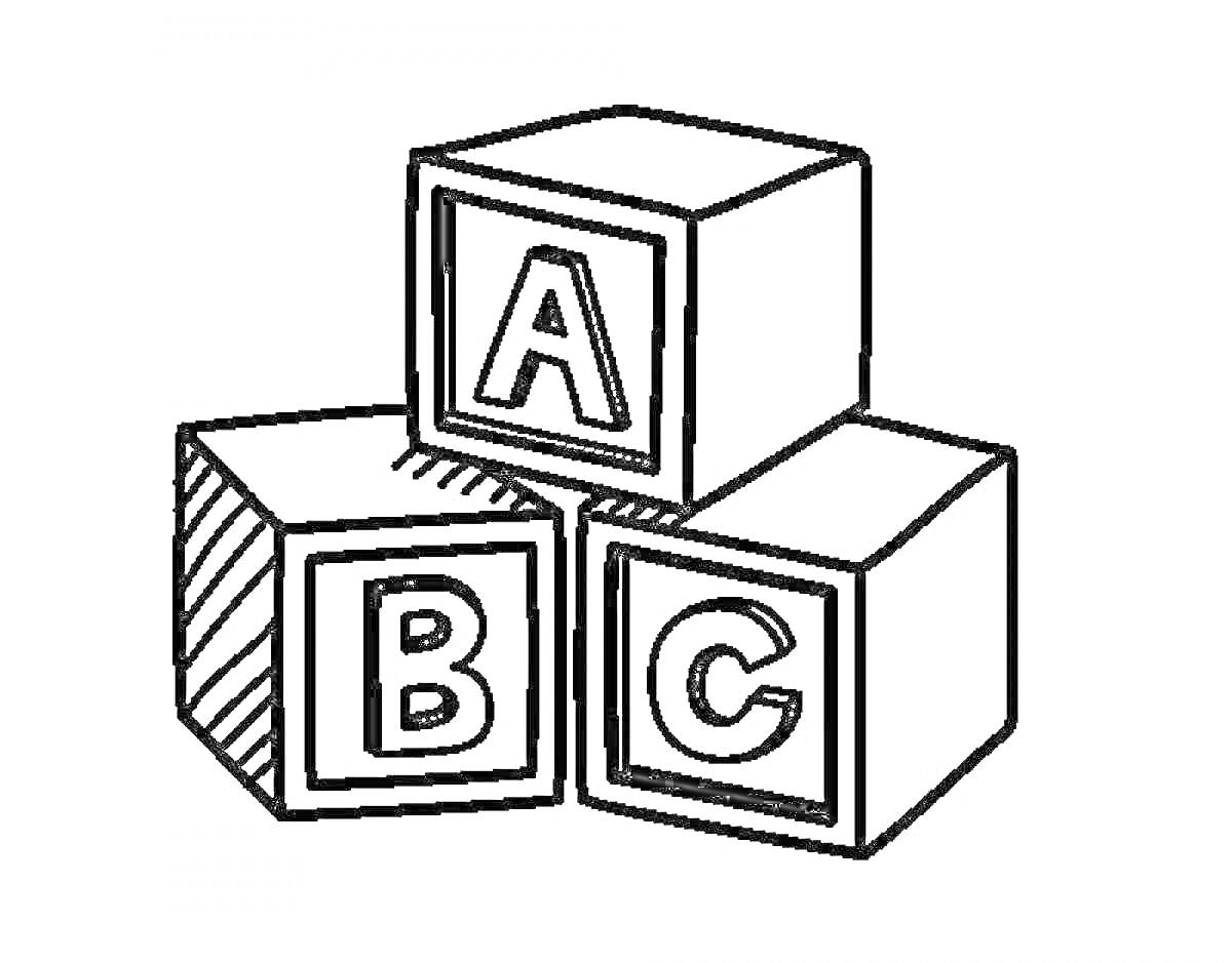 На раскраске изображено: Кубики, Буквы, Алфавит, Детские игрушки, Обучающие