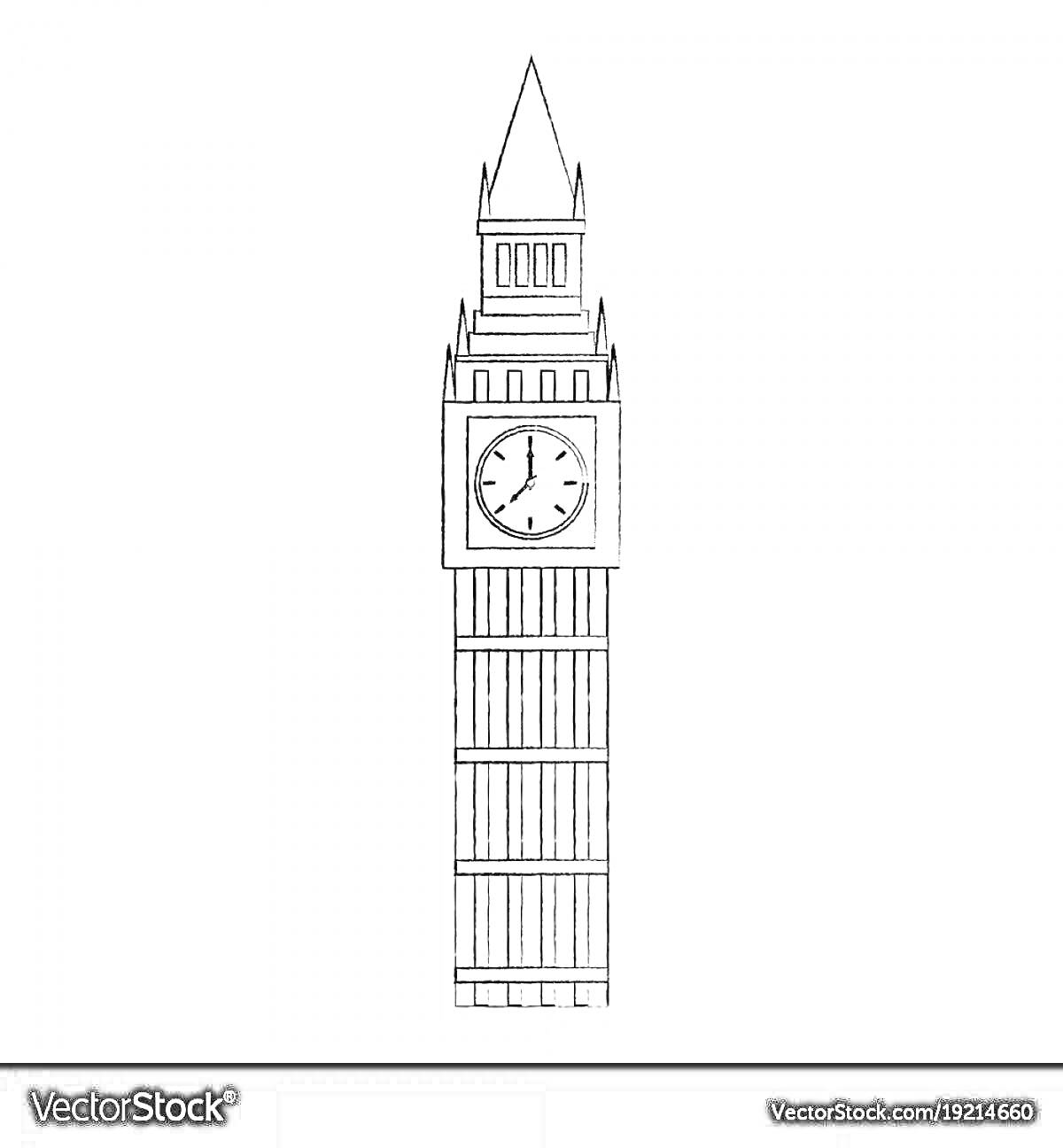 На раскраске изображено: Биг Бен, Часы, Лондон, Архитектура, Время