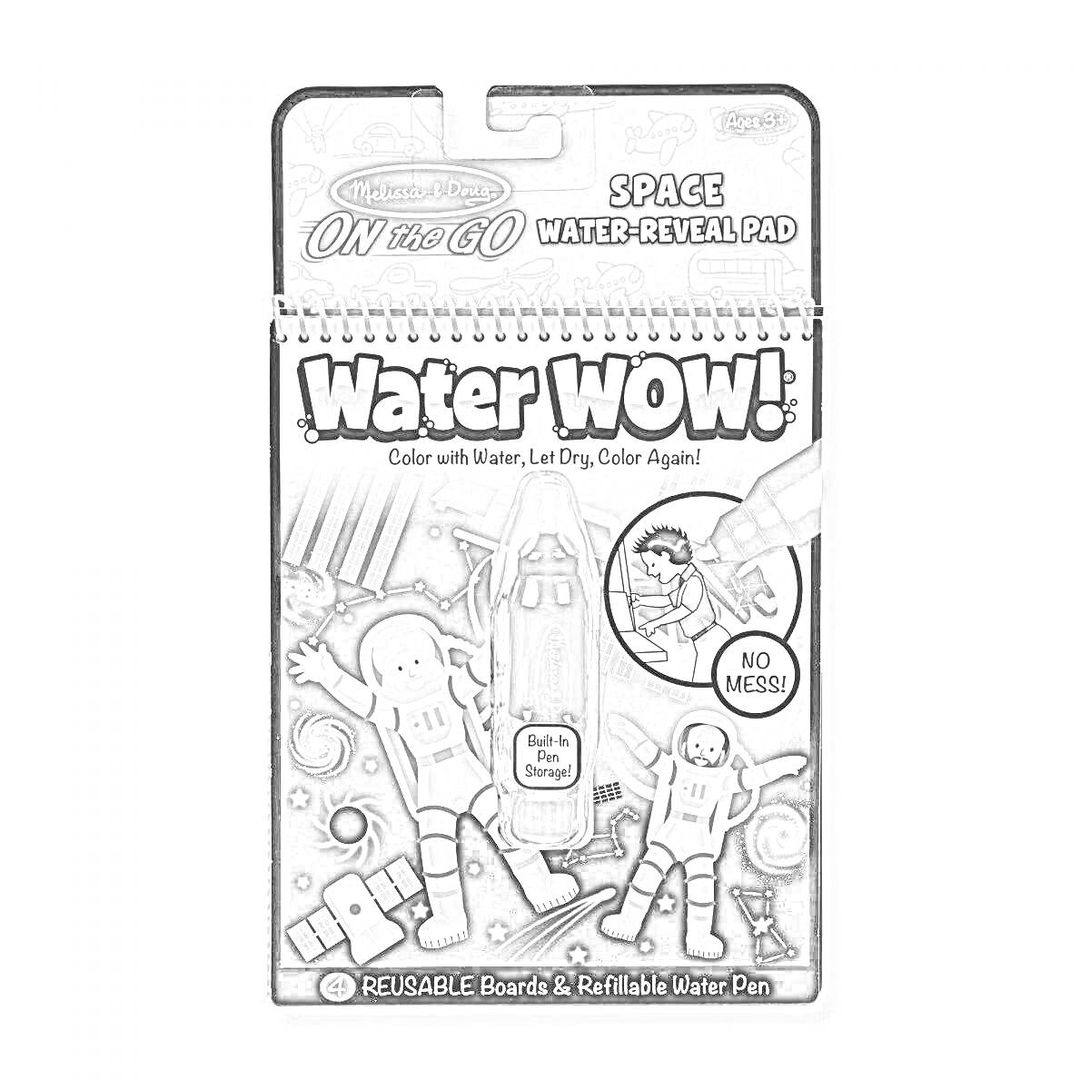 На раскраске изображено: Water Wow, Космос, Ракета, Марсоход, Планеты