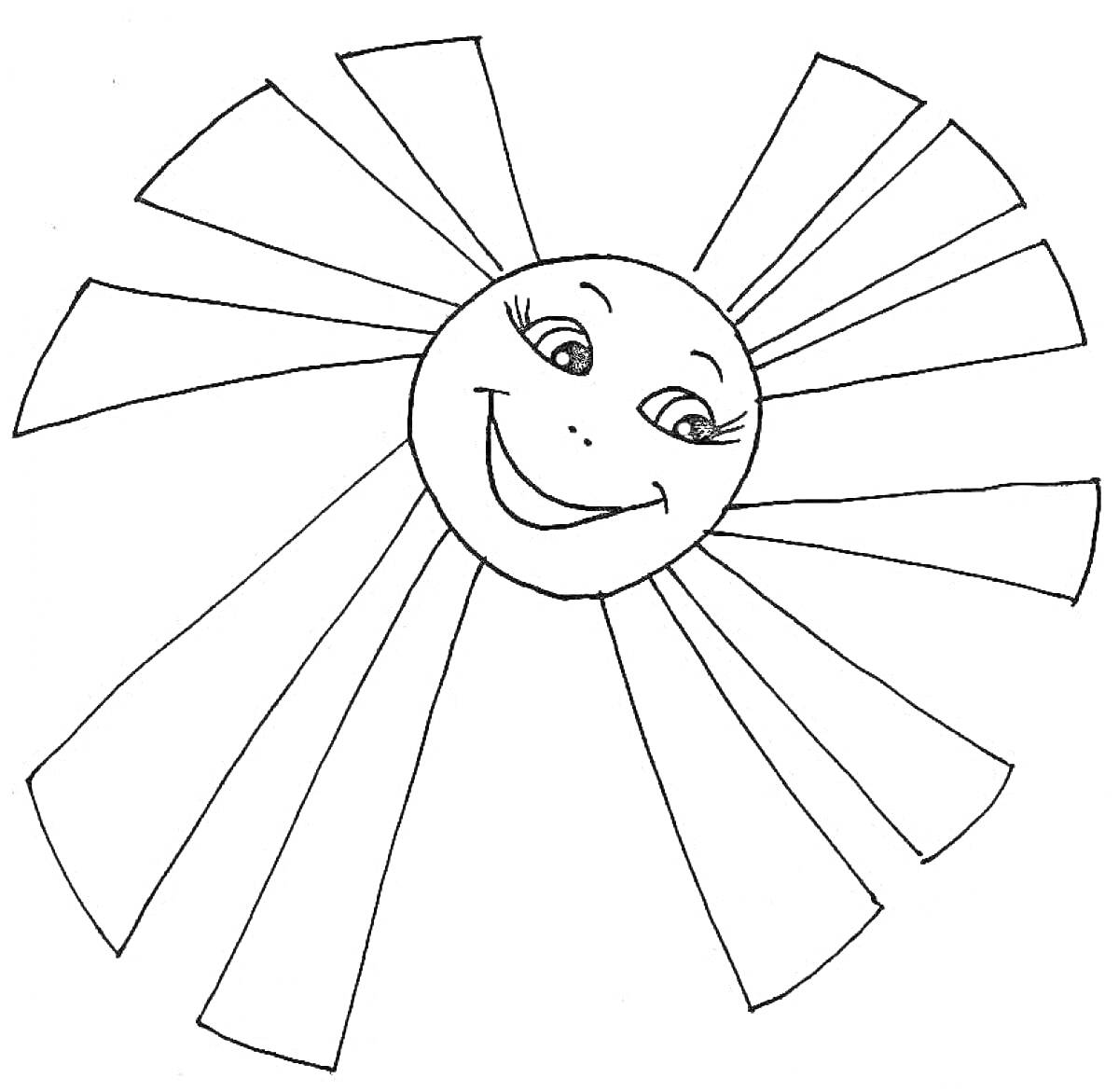 На раскраске изображено: Солнце, Лучи, Улыбка, Лицо, Для детей, Иллюстрация