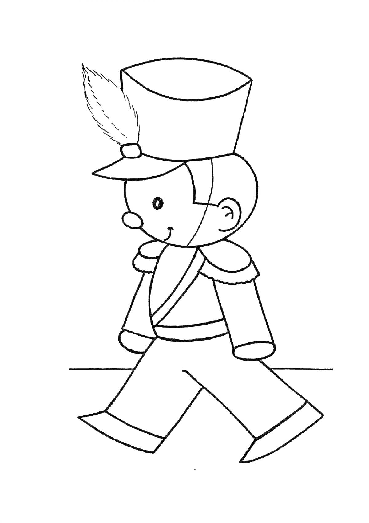 На раскраске изображено: Марш, Солдат, Шляпа, Военная форма