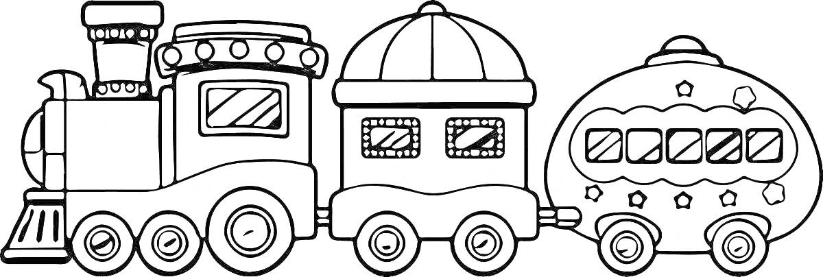 На раскраске изображено: Детский транспорт, Вагоны