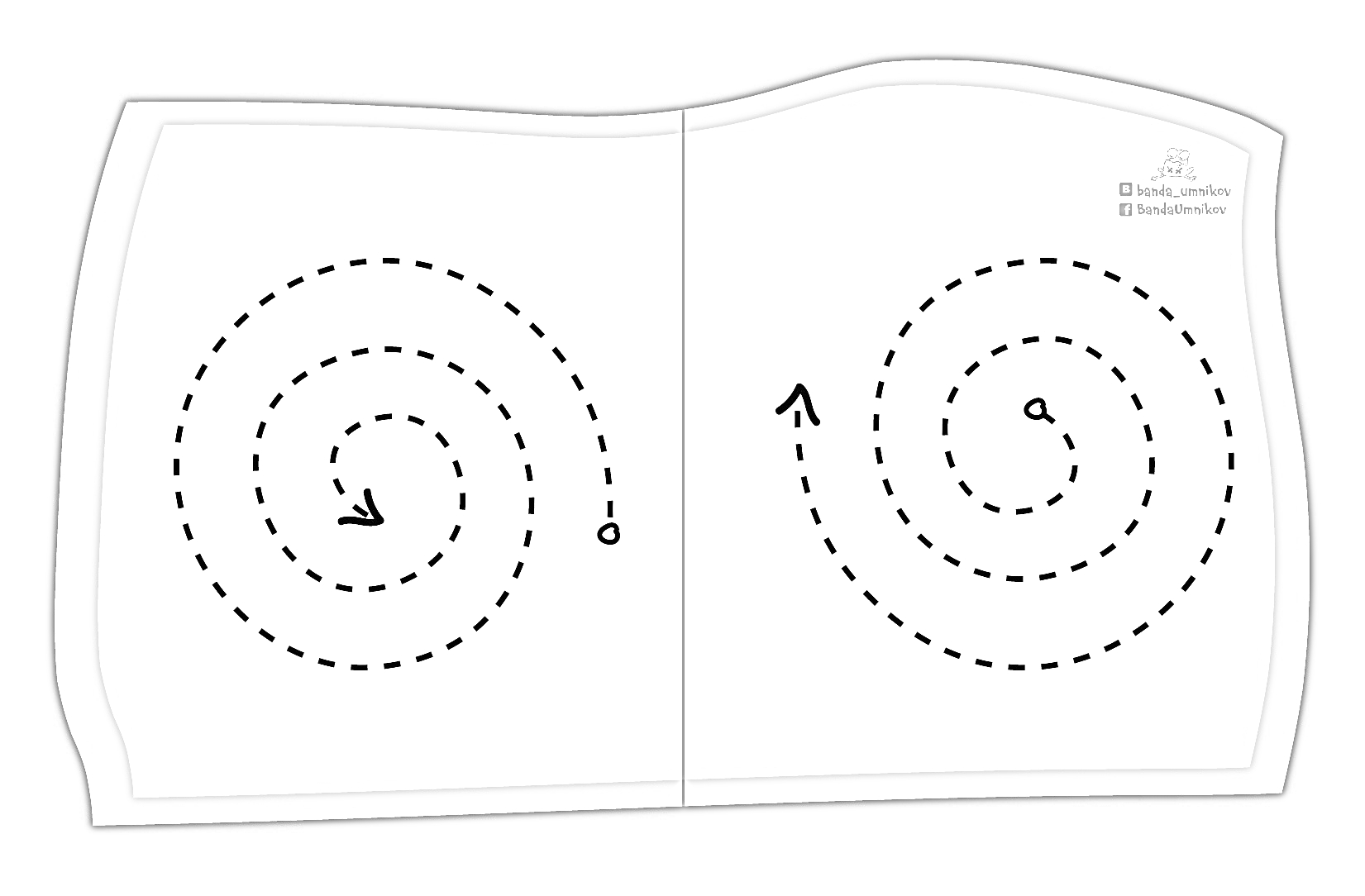 Раскраска Две спирали с указателями направления для рисования двумя руками