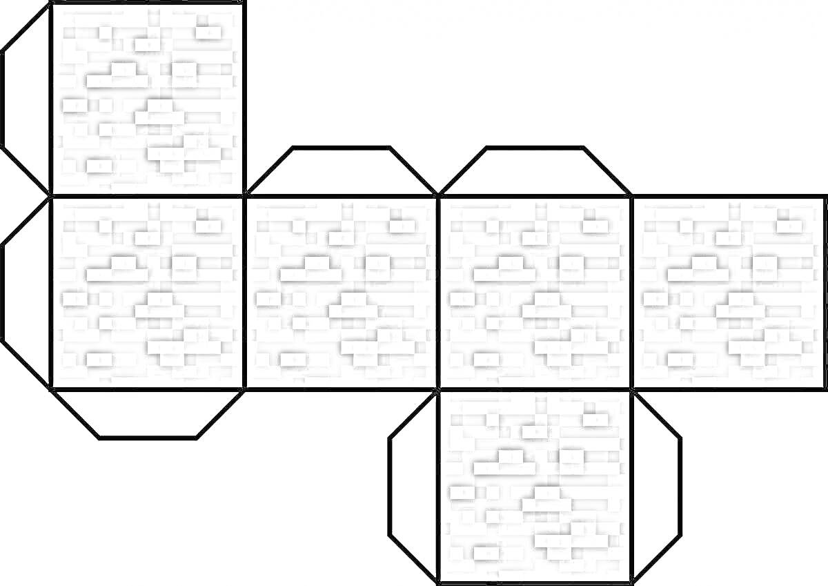 Раскраска Развертка куба с текстурой каменного блока с вкраплениями руды из игры Майнкрафт