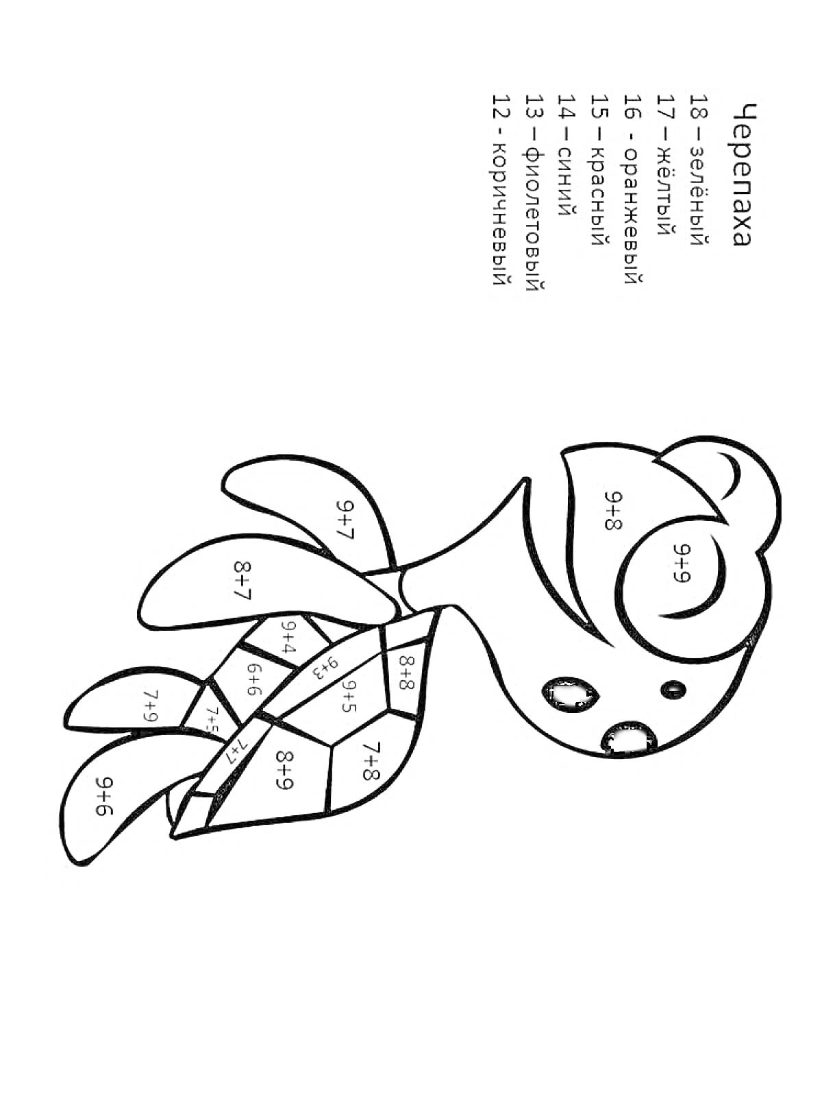 Раскраска Черепаха с примерами на сложение