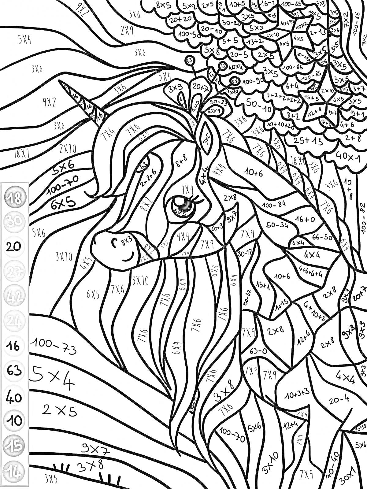 На раскраске изображено: Умножение, Математика, Обучение, Развивающие игры, Цифры, Животные, Сказочные существа