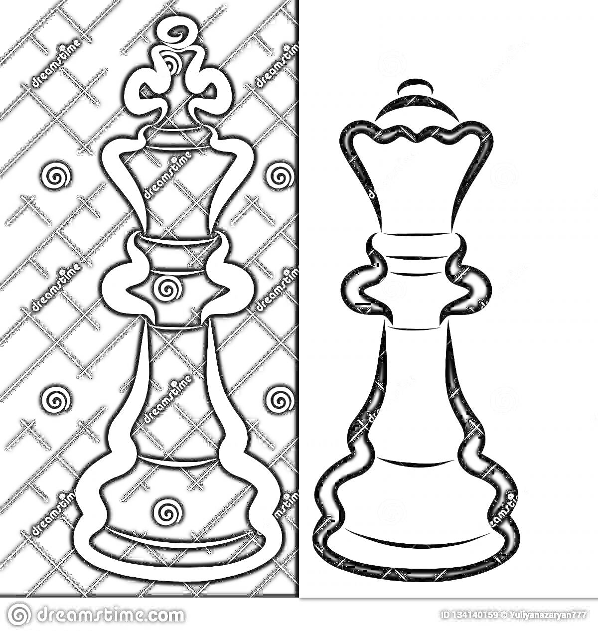 На раскраске изображено: Шахматы, Ферзь, Белый, Шахматная фигура