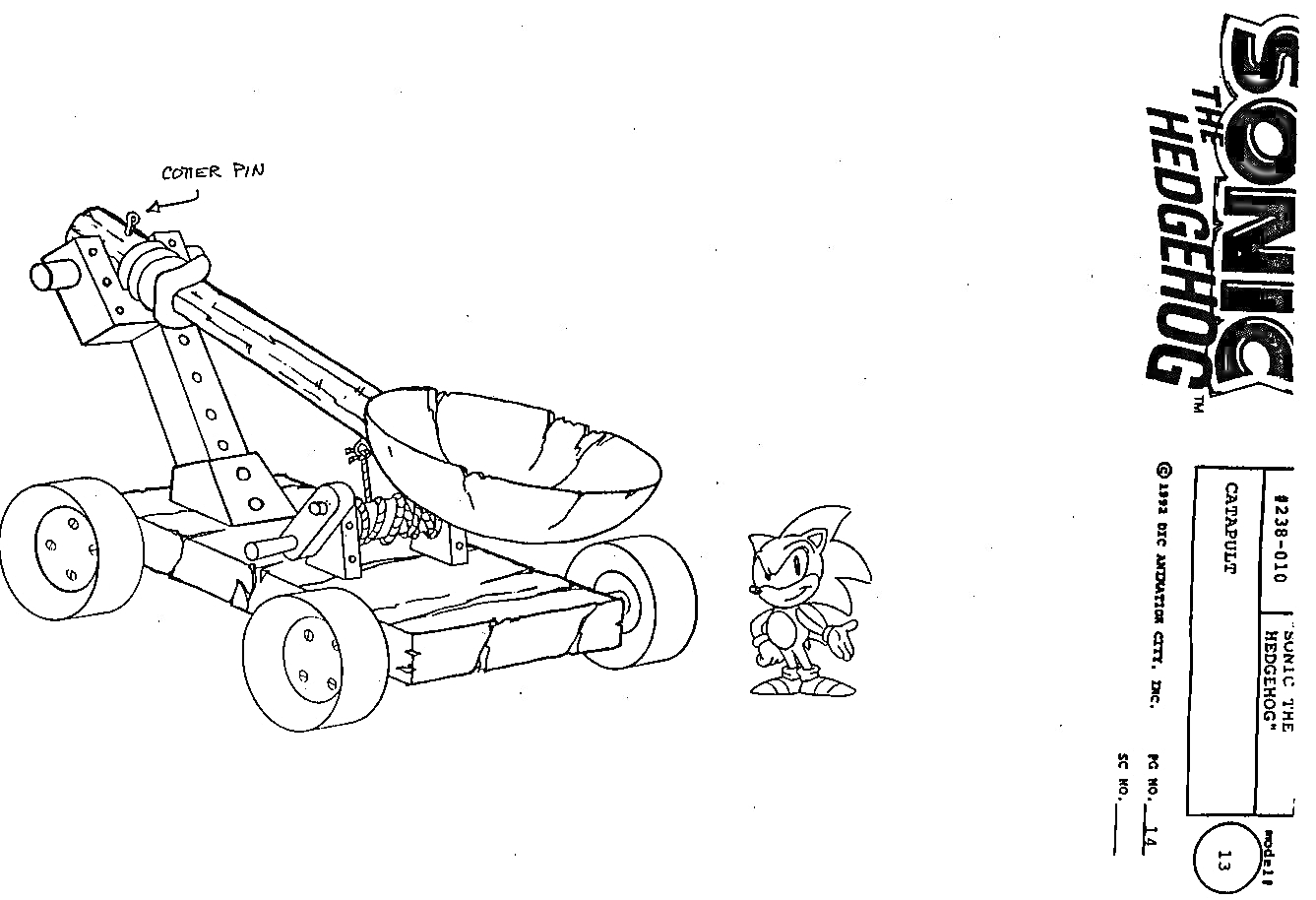 На раскраске изображено: Катапульта, Колёса, Sonic the Hedgehog