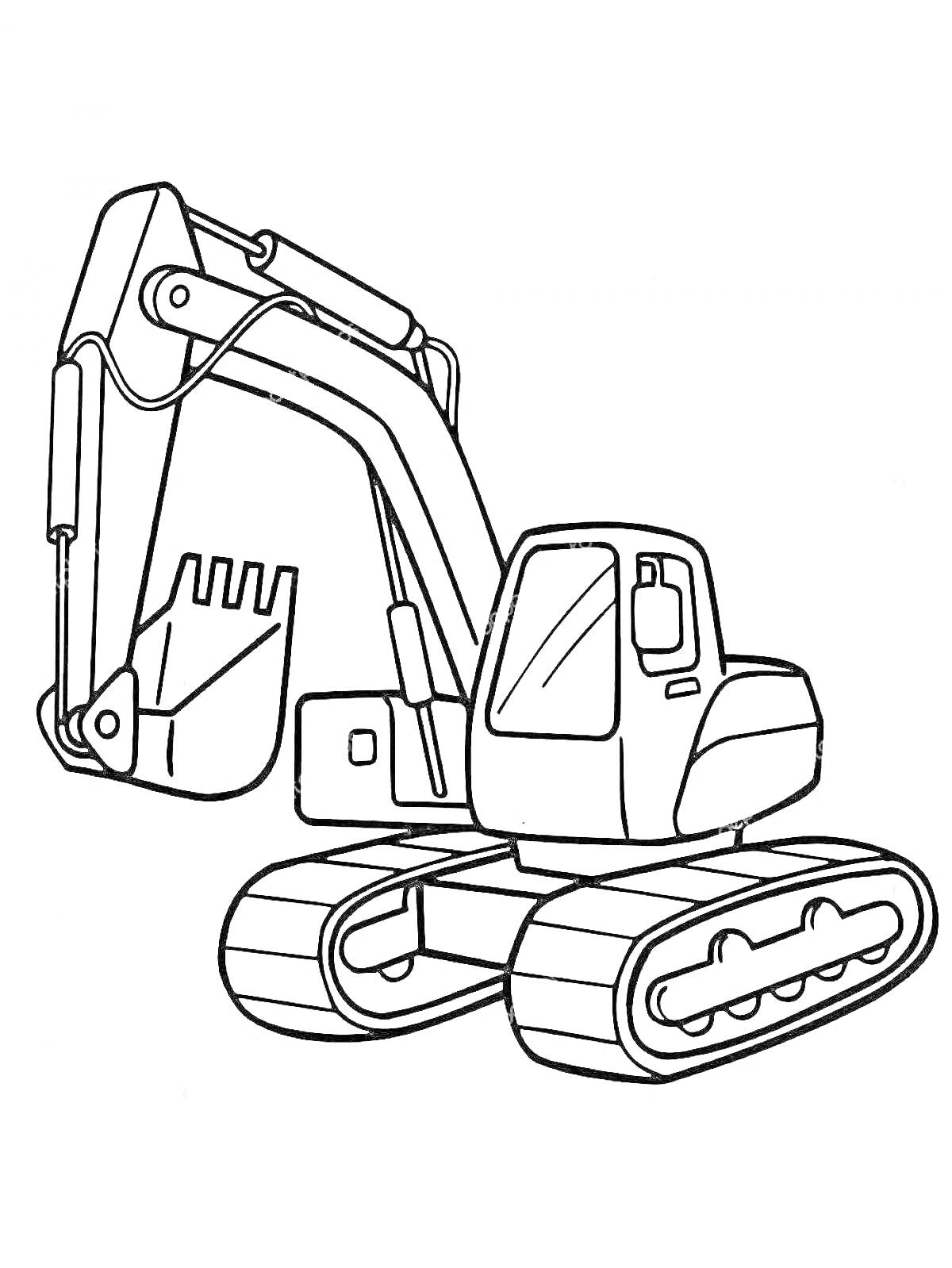 Раскраска Экскаватор с гусеничным ходом и ковшом
