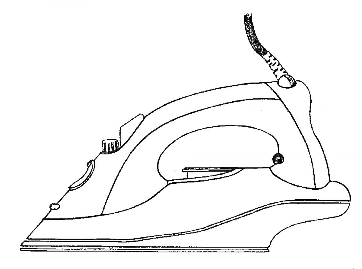 Раскраска Утюг с ручкой, шнуром и колесиком для регулировки температуры