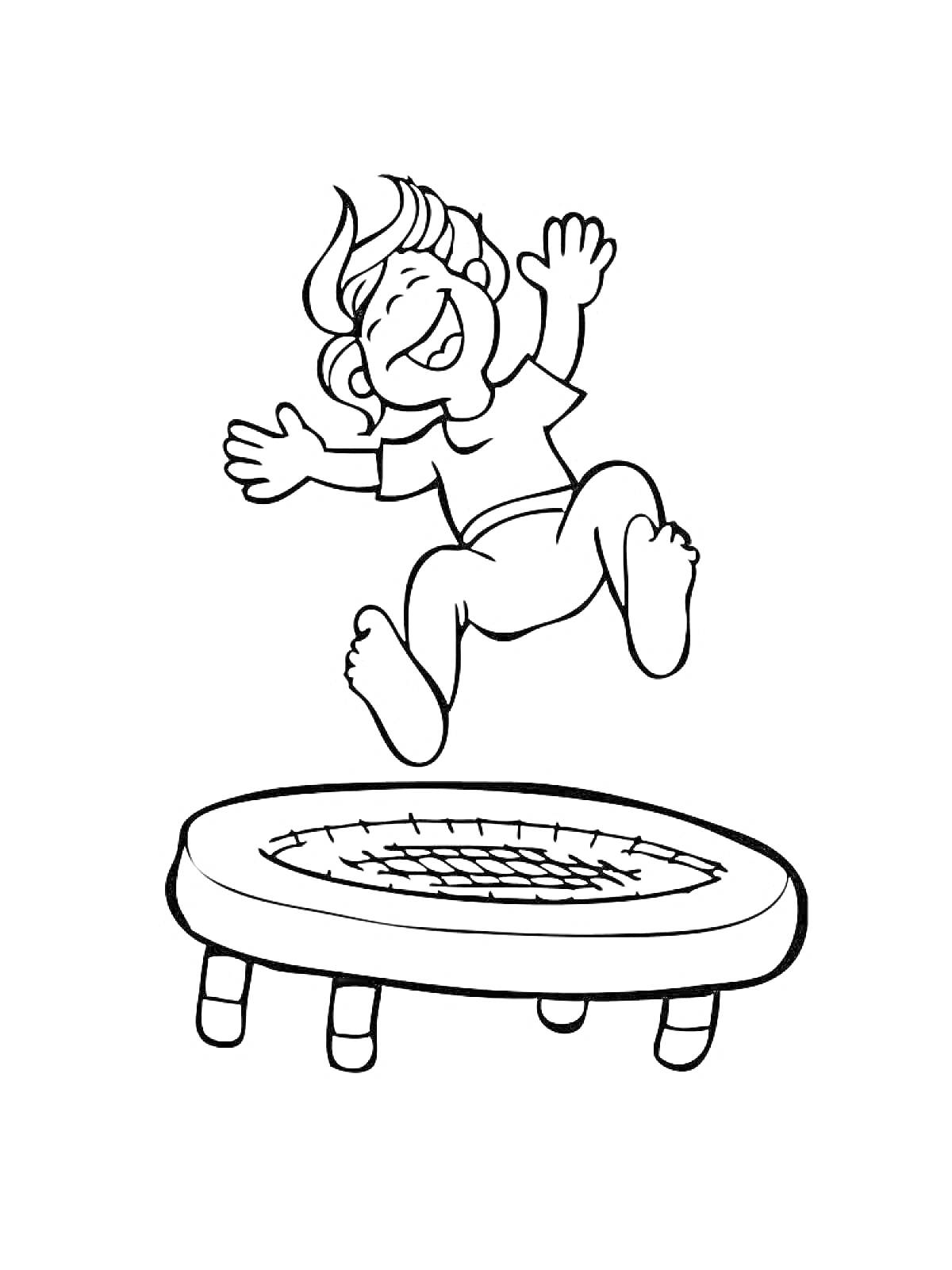 Раскраска Ребенок прыгает на батуте