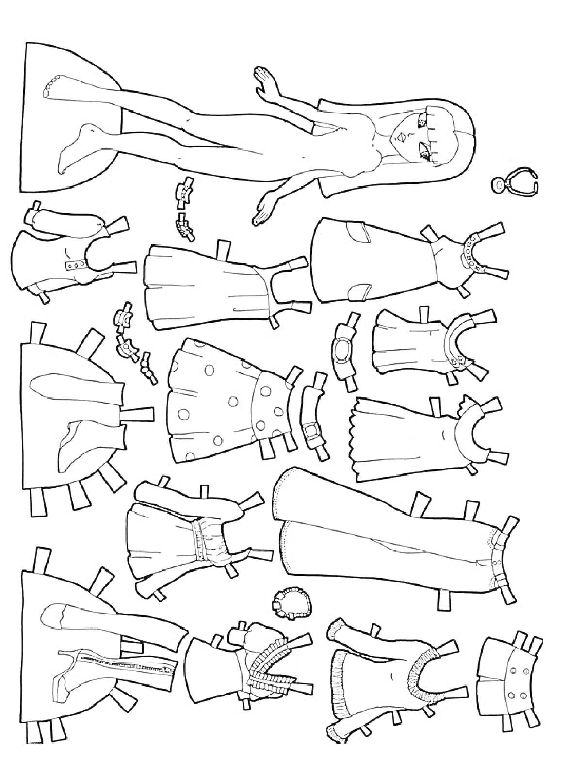 Раскраска Уточка Лалафанфан с одеждой для вырезания