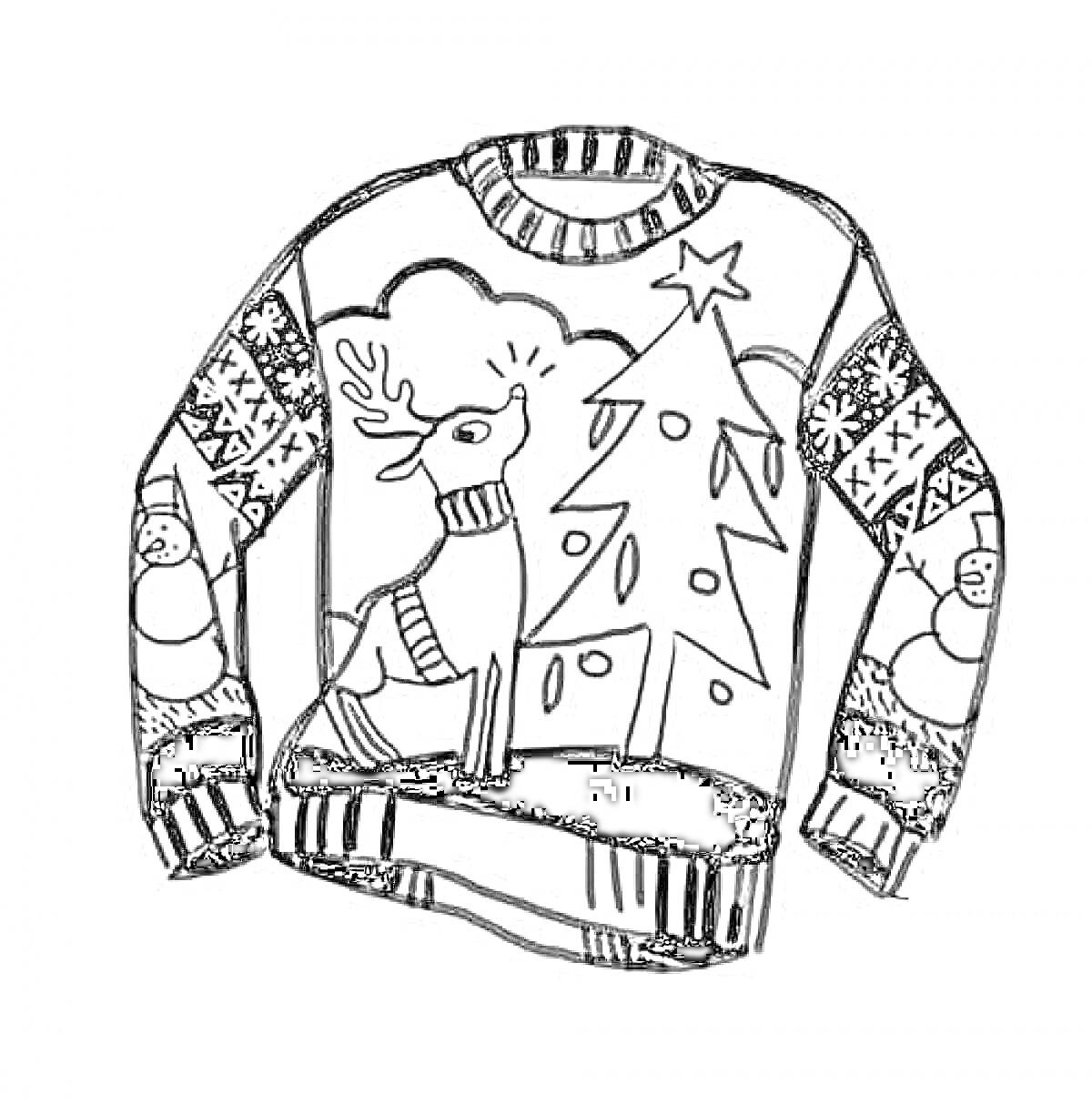 На раскраске изображено: Кофта, Олень, Узоры