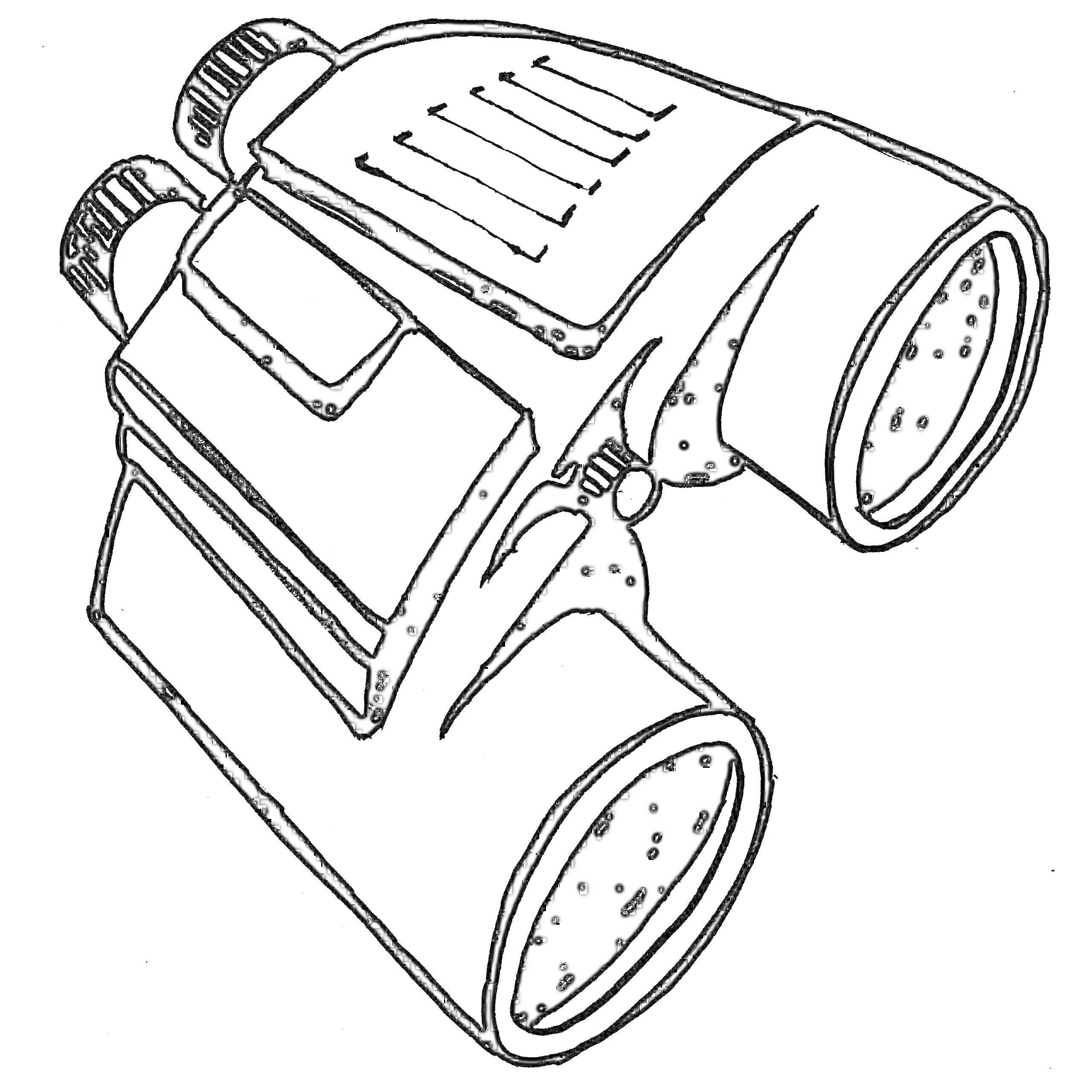 Раскраска Бинокль с двумя окулярами и фокусировочными колесиками