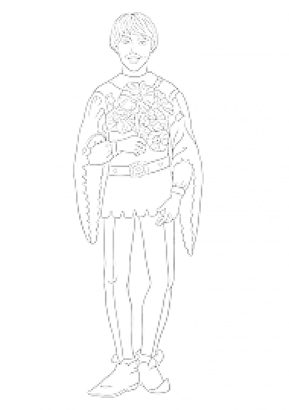 Раскраска Юноша с букетом цветов в костюме из сказки 