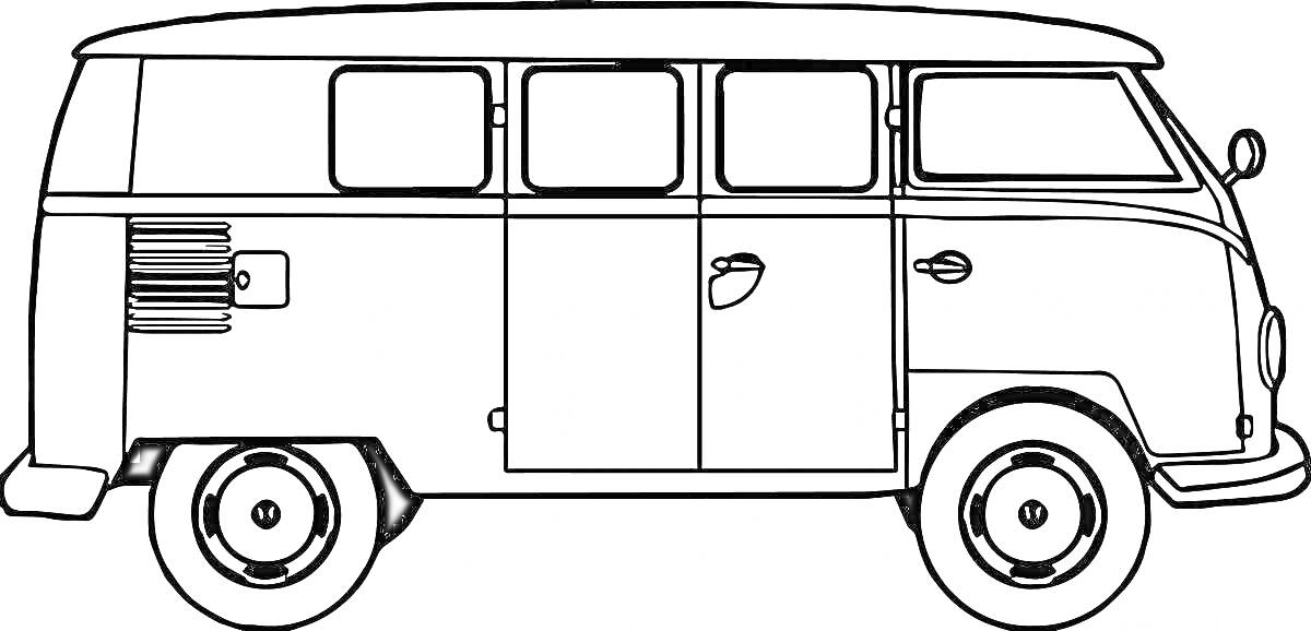 На раскраске изображено: Буханка, Транспорт, Авто, Фургон, Автобус
