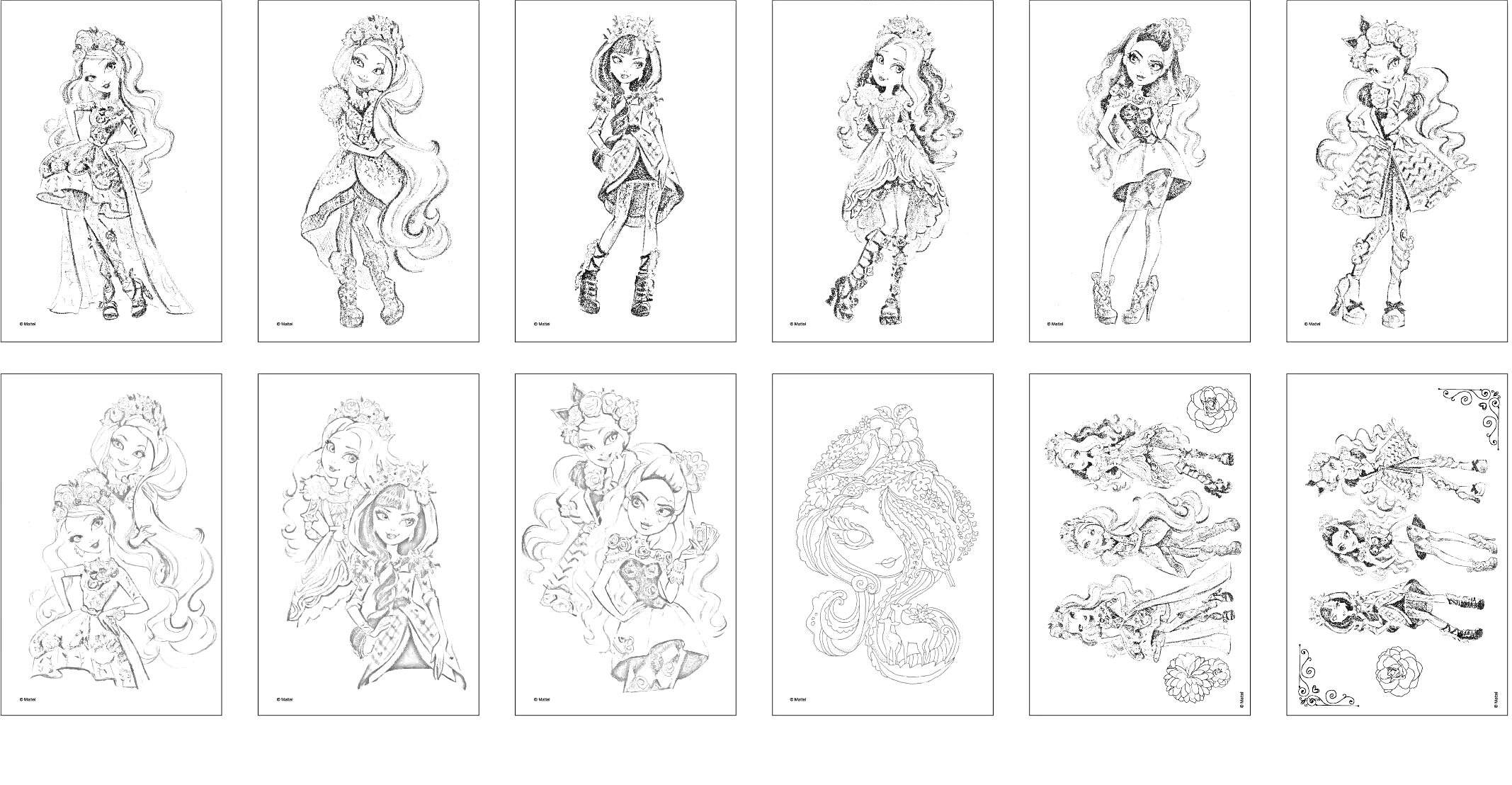 Раскраска Закладки с изображением персонажей аниме в различных позах