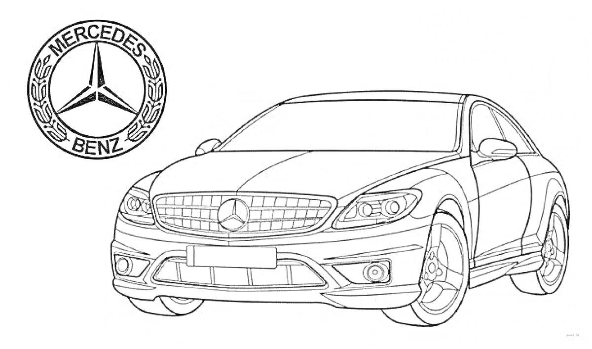 На раскраске изображено: Mercedes-Benz, Мерседес, Авто, Акулы, Логотипы
