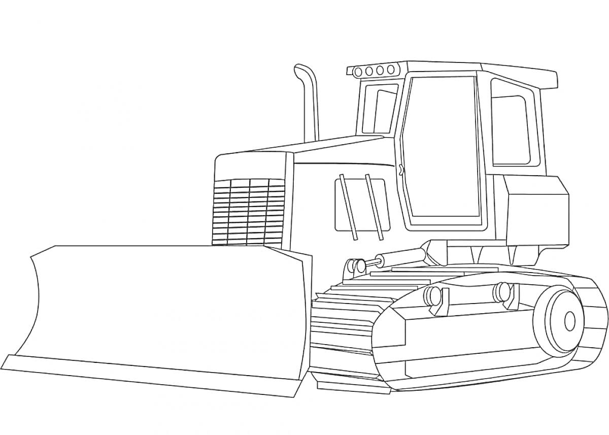 Раскраска Бульдозер с гусеницами и отвалом для детей