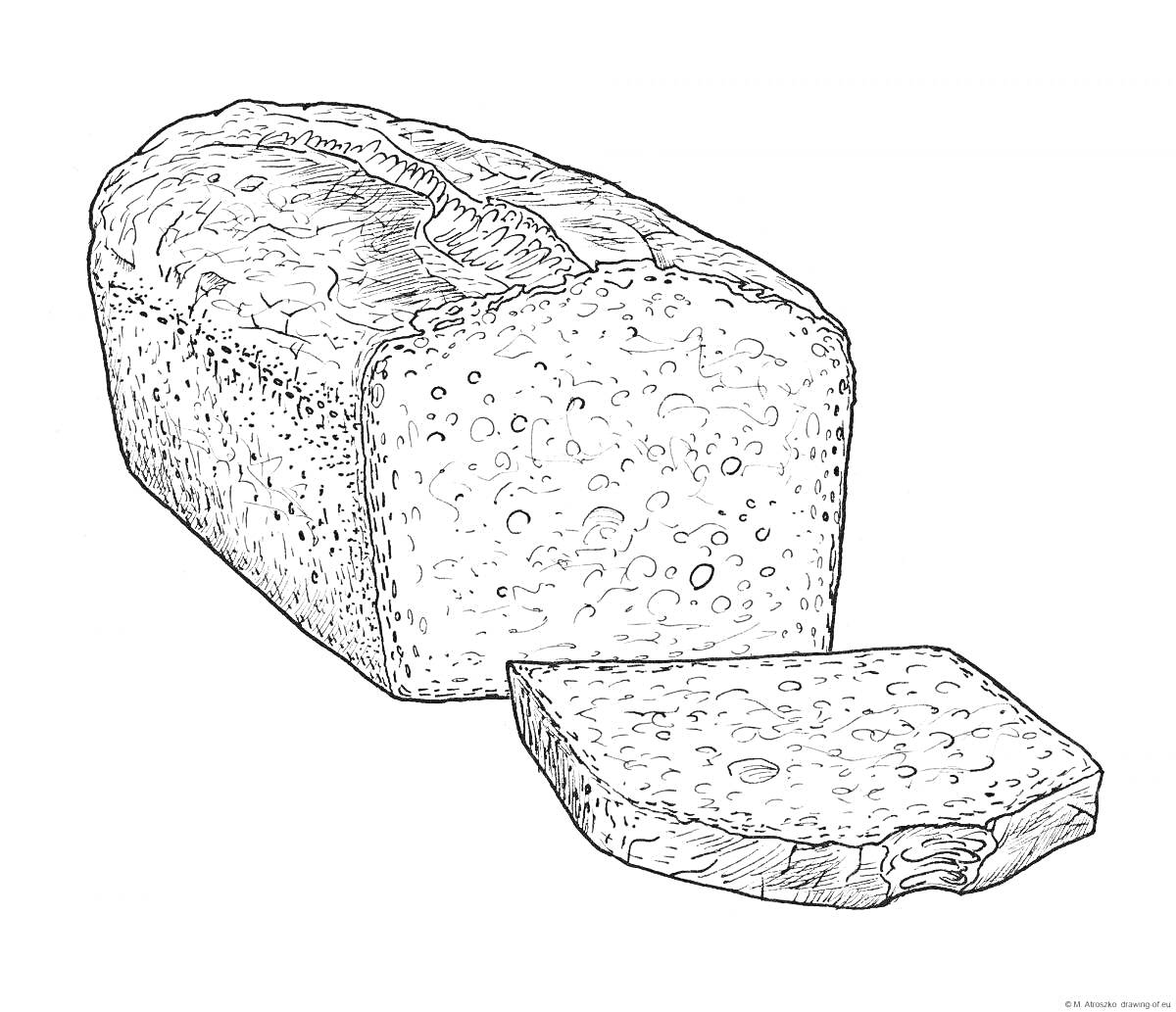 Раскраска буханка и кусок блокадного хлеба