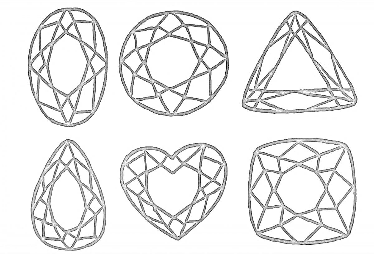 На раскраске изображено: Драгоценные камни, Овал, Геометрия