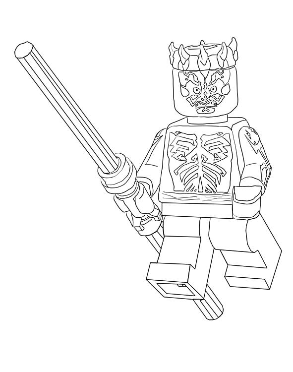 Раскраска Лего Звездные войны персонаж с двойным световым мечом