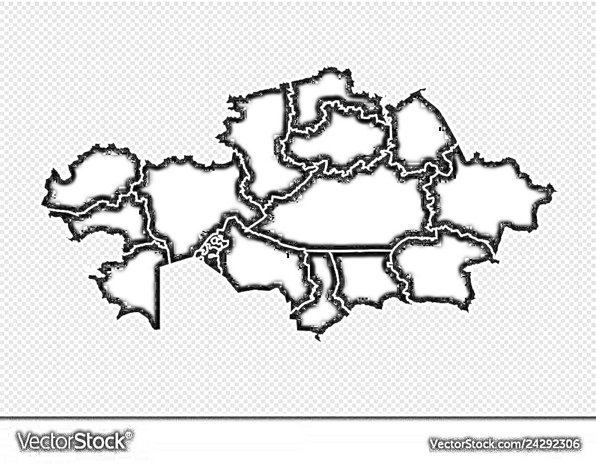 Раскраска Силуэт карты Казахстана с разделением на регионы