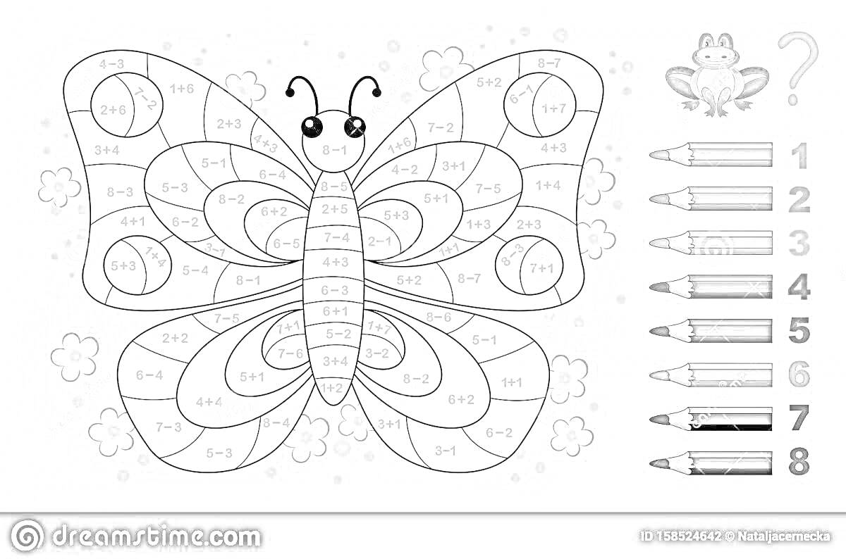 Раскраска Раскраска по номерам с бабочкой и карандашами