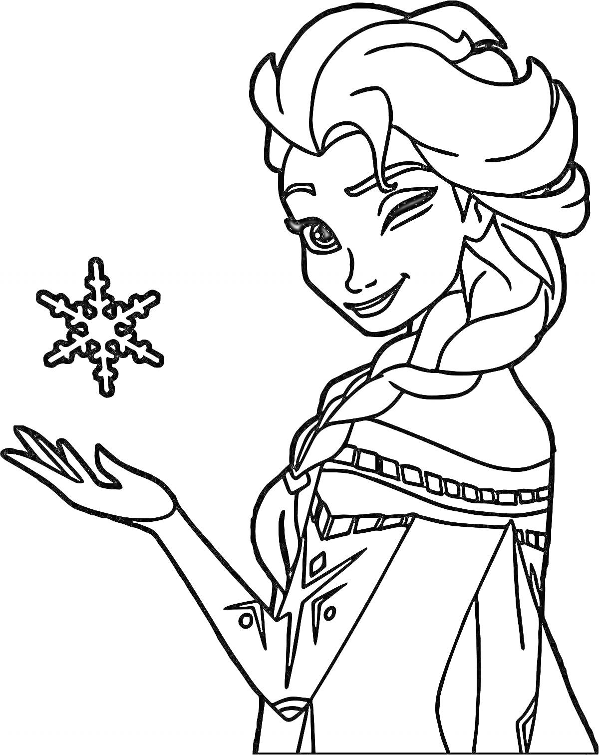 Раскраска Принцесса с косой, держащая снежинку, из 