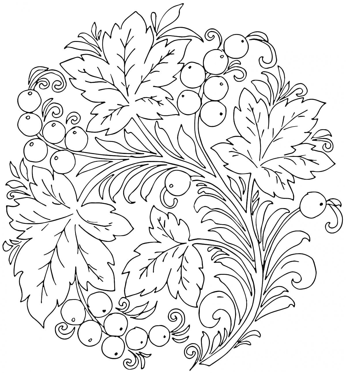 Хохлома роспись с листьями и ягодами