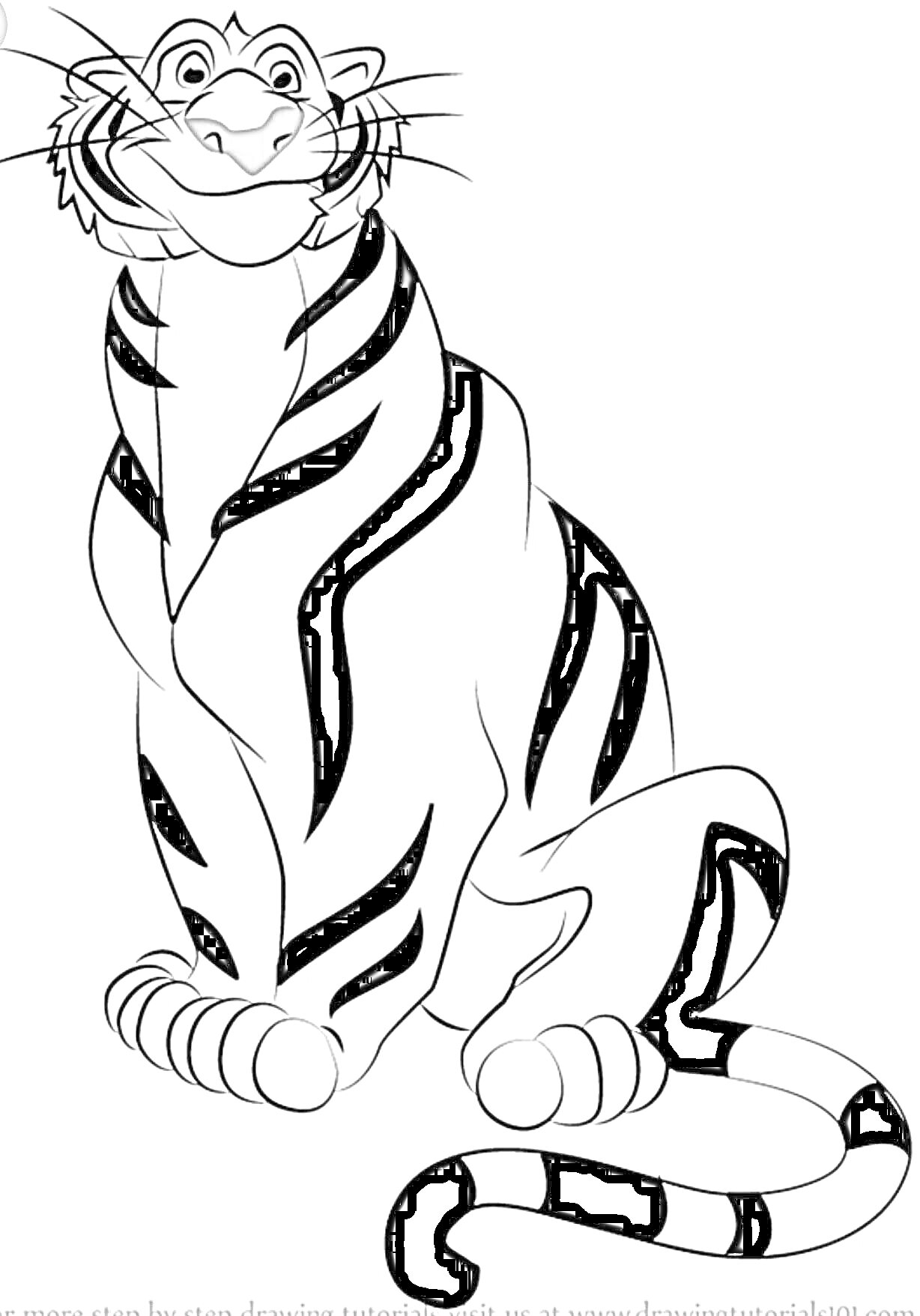 Раскраска Раскраска тигра с полосками и улыбкой
